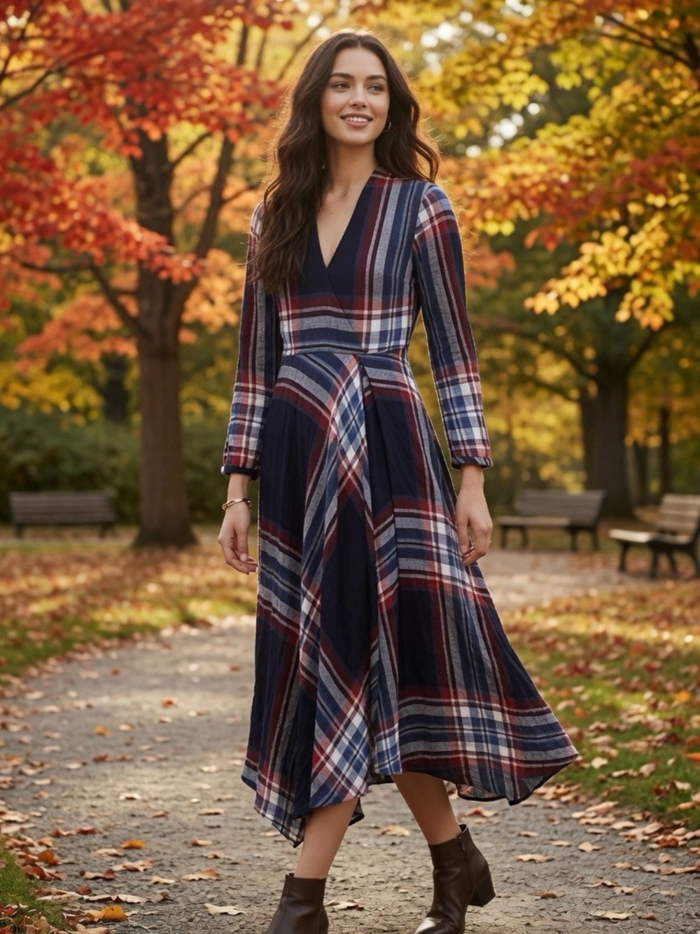 Anthropologie Isabella Sinclair Navy Red Plaid Wrap Dress Size Small Petite SP